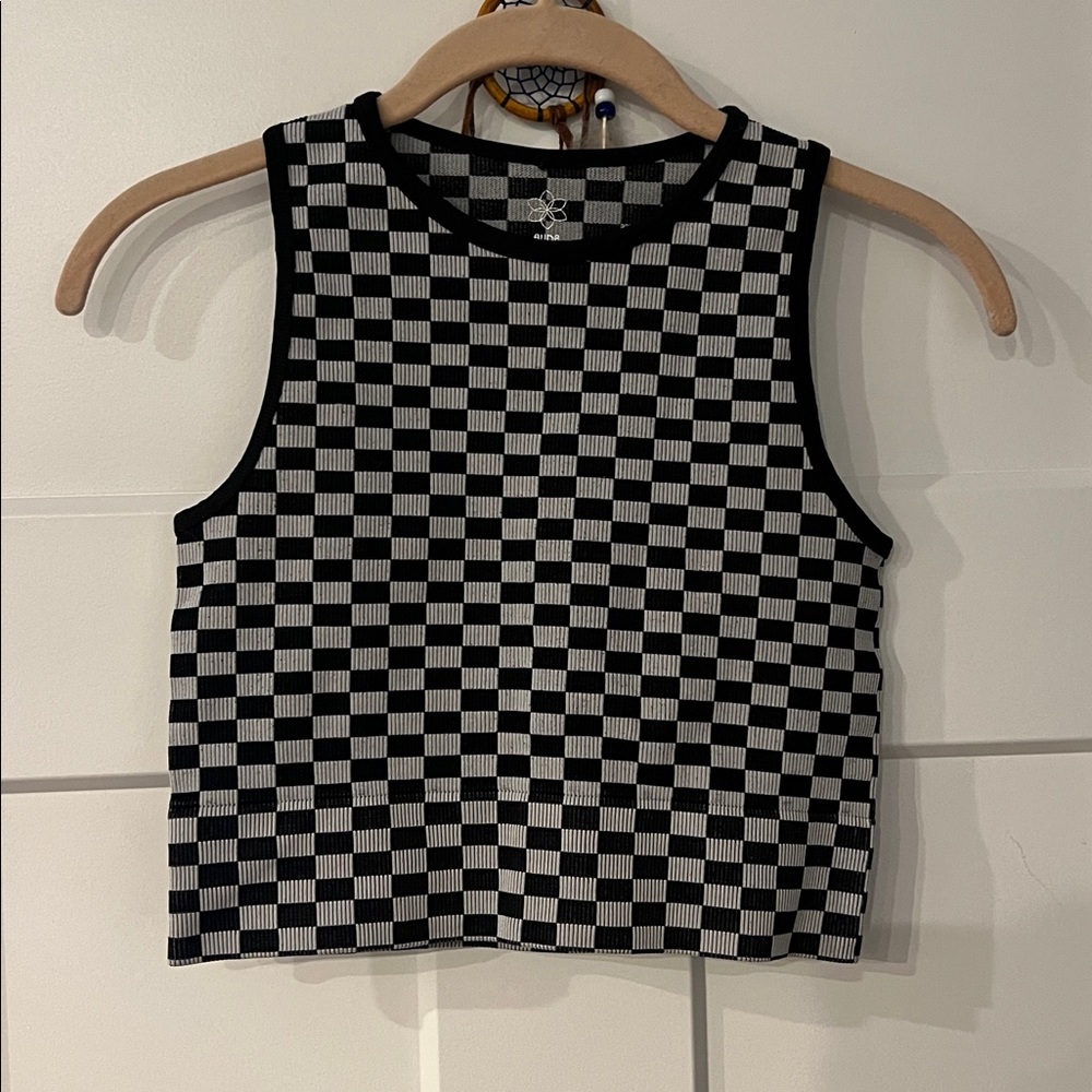 Aura Monochrome Checkered Knit Top